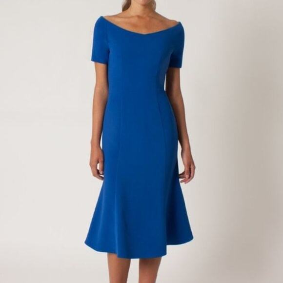 Black Halo Nelia Fit and Flare Boat neck Midi Dress in Shoreline Blue 6